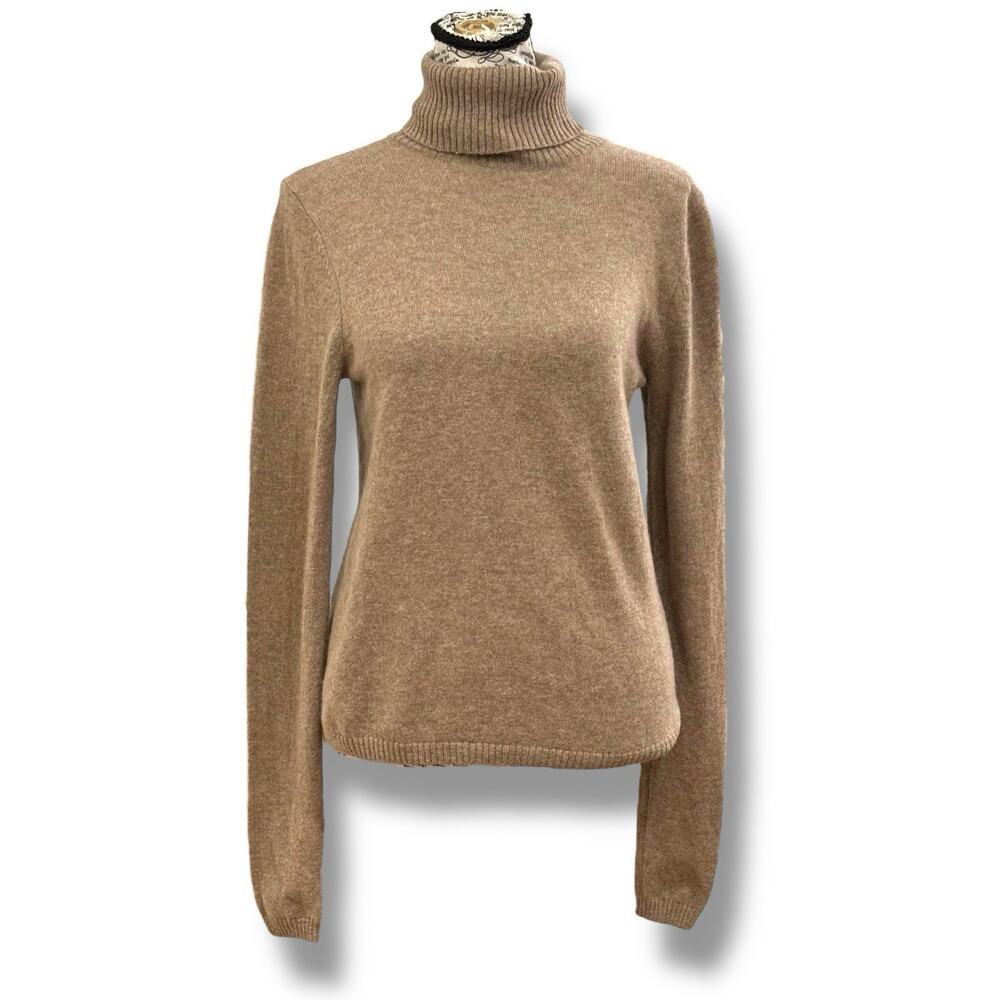 Gentle Herd Women’s Size S Tan 100% Cashmere Turtleneck Sweater Preppy Classic